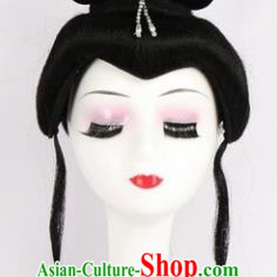 Chinese Ancient Peri Wigs and White Phoenix Tassel Hairpins Traditional Peking Opera Artiste Hair Accessories for Women