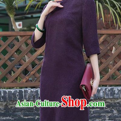 Chinese Traditional Tang Suit Purple Qipao Dress National Costume Cheongsam for Women