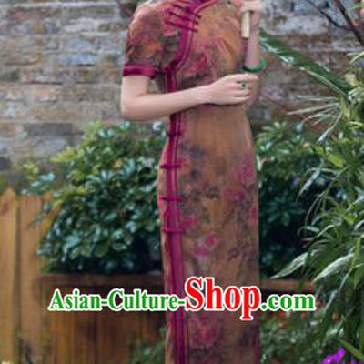 Chinese Traditional National Costume Tang Suit Silk Qipao Dress Cheongsam for Women
