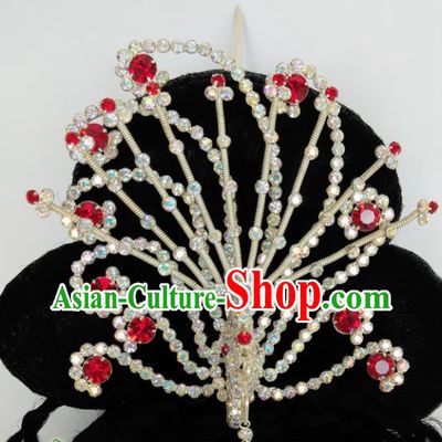 Chinese Ancient Princess Crystal Phoenix Hairpins Traditional Peking Opera Artiste Headwear for Women
