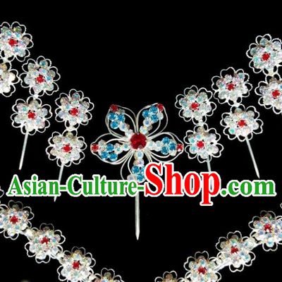Chinese Ancient Princess Crystal Hairpins Traditional Peking Opera Artiste Hair Clips Headwear for Women