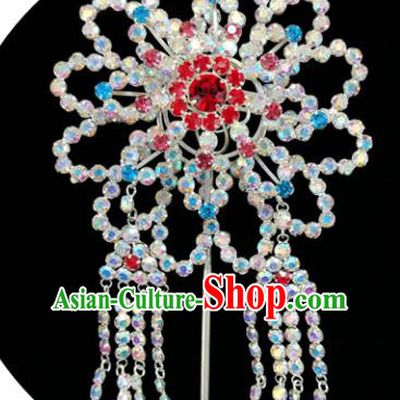 Chinese Ancient Princess Crystal Tassel Hairpins Traditional Peking Opera Artiste Hair Clips Headwear for Women