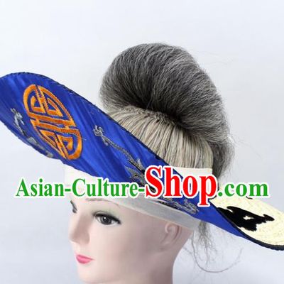 Chinese Ancient Fishermen Royalblue Hat Traditional Peking Opera Old Male Headwear for Men