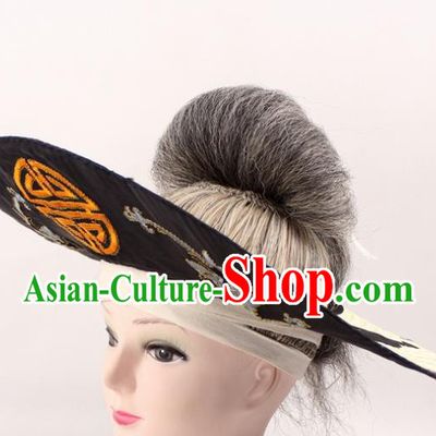 Chinese Ancient Fishermen Black Hat Traditional Peking Opera Old Male Headwear for Men