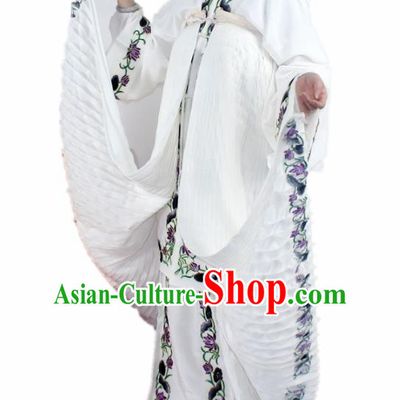 Chinese Ancient Swordswoman Embroidered White Dress Traditional Peking Opera Artiste Madam White Snake Costume for Women