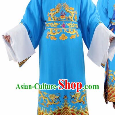 Chinese Ancient Number One Scholar Embroidered Blue Robe Traditional Peking Opera Niche Costume for Men