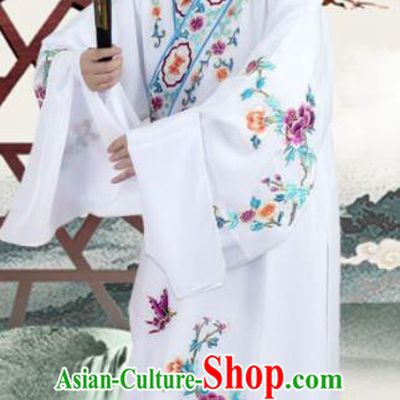 Chinese Ancient Nobility Childe White Embroidered Robe Traditional Peking Opera Niche Costume for Men