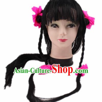 Chinese Ancient Maidservants Wigs Traditional Peking Opera Village Girl Wig Sheath Hair Accessories for Women