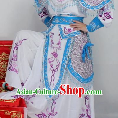 Chinese Ancient Swordswoman White Embroidered Dress Traditional Peking Opera Blues Artiste Costume for Women
