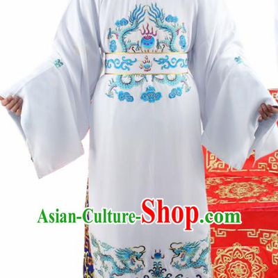 Chinese Ancient Number One Scholar Embroidered Blue Dragon Robe Traditional Peking Opera Niche Costume for Men