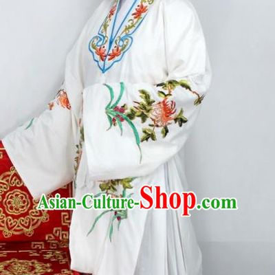 Chinese Ancient Princess Embroidered Chrysanthemum White Dress Traditional Peking Opera Diva Costume for Women
