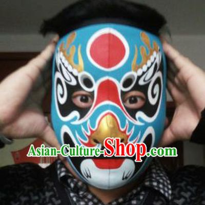 Chinese Traditional Sichuan Opera Prop Face Changing Blue Masks Handmade Painting Facial Makeup