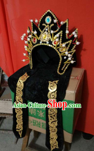 Chinese Traditional Sichuan Opera Face Changing Hat Handmade Black Helmet for Men Chinese Traditional Sichuan Opera Face Changing Hat Handmade Black Helmet for Men