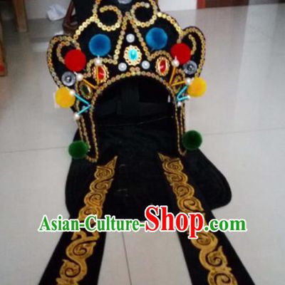 Chinese Traditional Sichuan Opera Headwear Face Changing Black Hat Handmade Helmet for Men