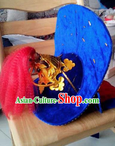 Chinese Traditional Sichuan Opera Headwear Face Changing Royalblue Hat Handmade Helmet for Men Chinese Traditional Sichuan Opera Headwear Face Changing Royalblue Hat Handmade Helmet for Men