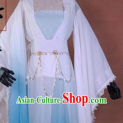 Chinese Ancient Peri Blue Hanfu Dress Traditional Tang Dynasty Princess Costume for Women