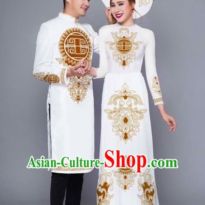 Traditional Vietnam Wedding Dress for Bride and Bridegroom