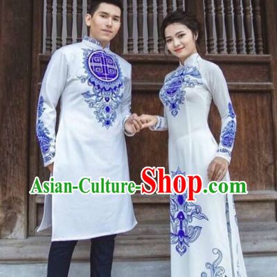 Traditional Vietnam Wedding Dress for Bride and Bridegroom