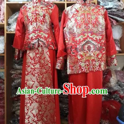 Traditional Vietnam Wedding Dresses Complete Set for Bride and Bridegroom