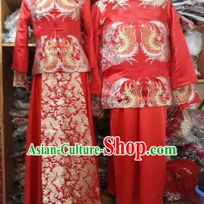 Traditional Vietnam Wedding Dresses Complete Set for Bride and Bridegroom