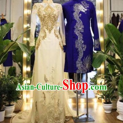 Classical Traditional Vietnam Wedding Dresses Complete Set for Bride and Bridegroom