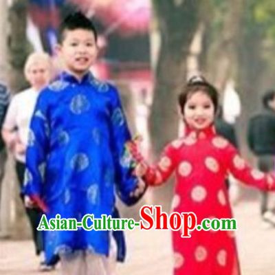 Classical Traditional Vietnam Dress Complete Set for Children Girls Boys