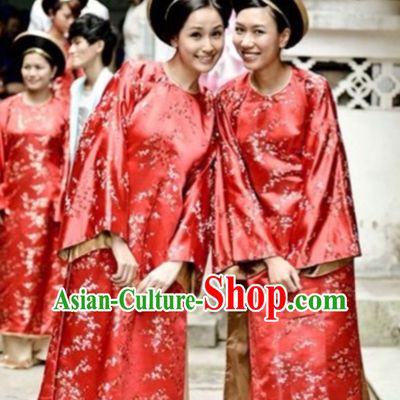 Classical Traditional Vietnam Wedding Dress and Hat Complete Set for Brides