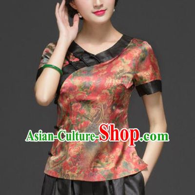 Chinese Traditional Tang Suit Upper Outer Garment Printing Silk Blouse National Costume for Women