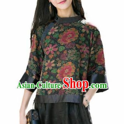 Chinese Traditional Printing Silk Blouse Tang Suit Upper Outer Garment National Costume for Women