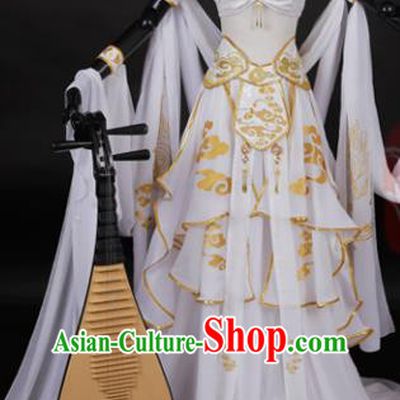 Chinese Traditional Cosplay Peri Goddess Costume Ancient Swordswoman White Hanfu Dress for Women