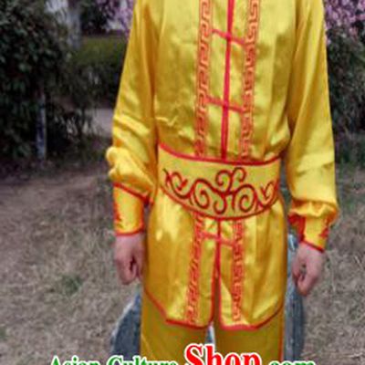 Chinese Traditional Folk Dance Costume Lion Dance Yellow Clothing for Men