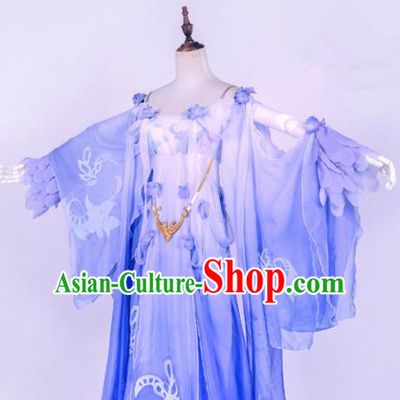 Traditional Chinese Cosplay Princess Costume Ancient Swordswoman Blue Hanfu Dress for Women
