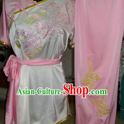 Chinese Traditional Kung Fu Costume Martial Arts Tai Chi Embroidered Dragon Pink Clothing for Women