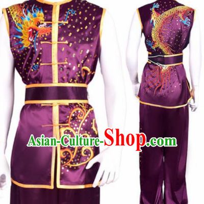 Chinese Traditional Kung Fu Competition Embroidered Dragon Purple Costume Tai Chi Martial Arts Clothing for Men