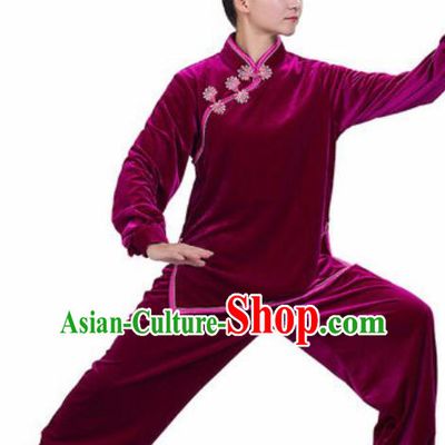 Chinese Traditional Kung Fu Competition Costume Martial Arts Tai Chi Velvet Clothing for Women