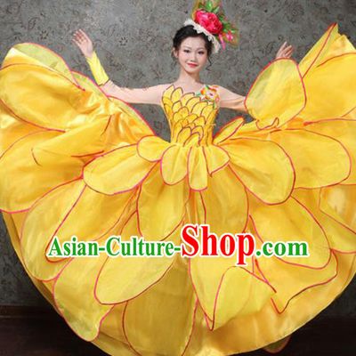 Chinese Traditional Spring Festival Gala Dance Costume Opening Dance Modern Dance Yellow Flower Dress for Women