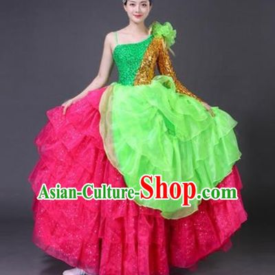 Chinese Traditional Spring Festival Gala Dance Costume Opening Dance Stage Performance Rosy Veil Dress for Women