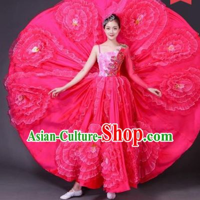 Chinese Traditional Spring Festival Gala Dance Costume Opening Dance Stage Performance Rosy Peony Dress for Women