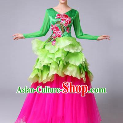 Chinese Traditional Spring Festival Gala Dance Costume Peony Dance Stage Performance Rosy Dress for Women