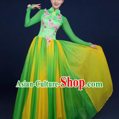 Chinese Traditional Classical Dance Costume Umbrella Dance Stage Performance Green Dress for Women