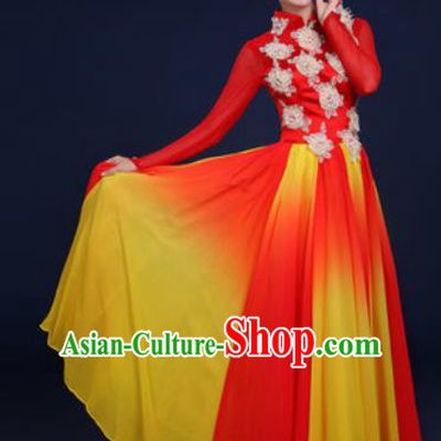 Chinese Traditional Classical Dance Costume Umbrella Dance Stage Performance Red Dress for Women