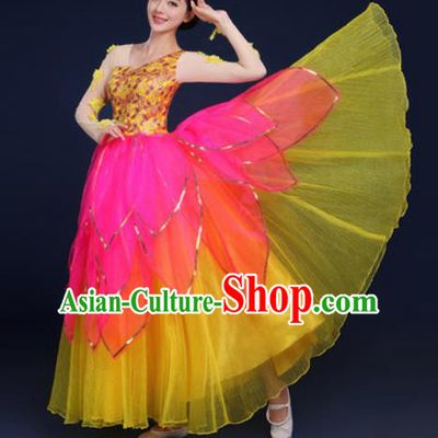 Chinese Traditional Peony Dance Stage Performance Yellow Dress Spring Festival Gala Dance Costume for Women