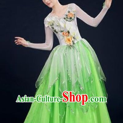 Chinese Traditional Opening Dance Green Dress Spring Festival Gala Stage Performance Costume for Women