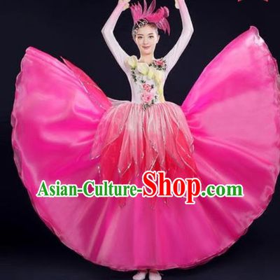 Chinese Traditional Opening Dance Rosy Dress Spring Festival Gala Stage Performance Costume for Women