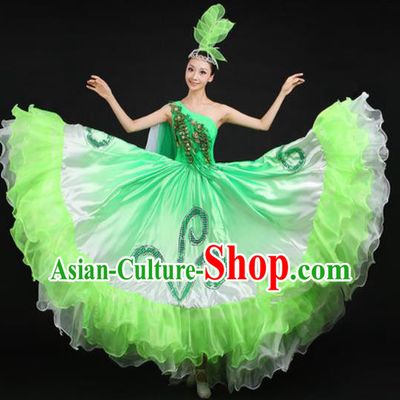 Chinese Traditional Opening Dance Green Dress Spring Festival Gala Stage Performance Costume for Women