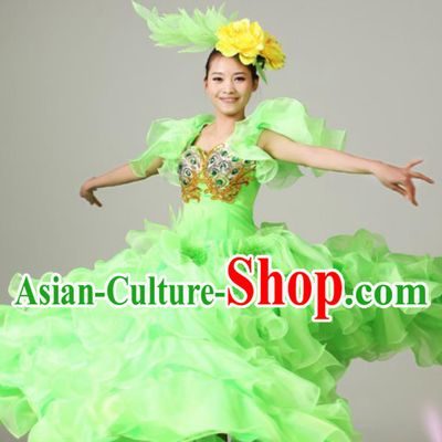 Chinese Traditional Opening Dance Green Bubble Dress Spring Festival Gala Stage Performance Costume for Women