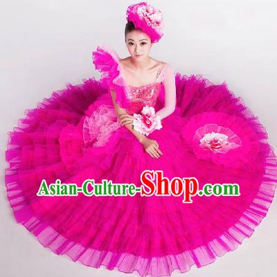 Top Grade Chorus Opening Dance Rosy Veil Dress Modern Dance Stage Performance Costume for Women