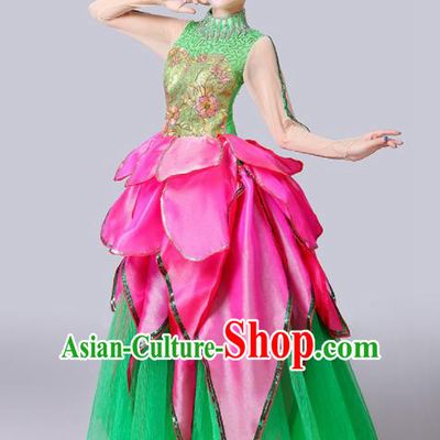 Chinese Traditional Spring Festival Gala Dance Costume Lotus Dance Stage Performance Green Dress for Women