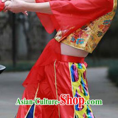 Chinese Traditional Folk Dance Costume Drum Dance Yangko Stage Performance Red Clothing for Men