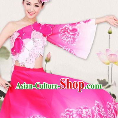 Chinese Traditional Classical Dance Costume Fan Dance Yangko Stage Performance Rosy Dress for Women